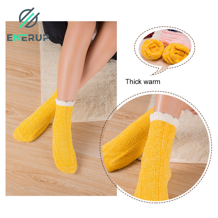 Yellow Plush Slipper Socks Spandex Women Plush Socks